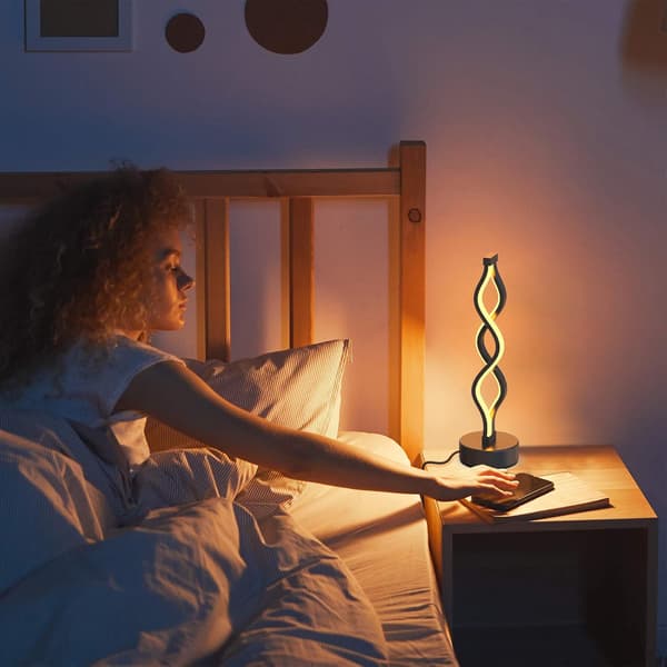 Black Infinite Spiral LED Desk Lamp, Dimmable Metal Bedside Lamp, Touch Switch, Three Color Temperatures, 34.44 cm High.