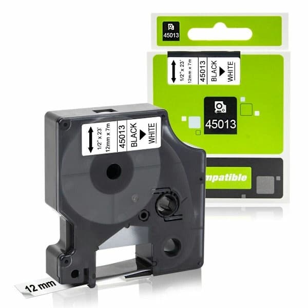 Dymo erstatningskassette rulle S0720530 | 45013 | sort tekst - hvid tape