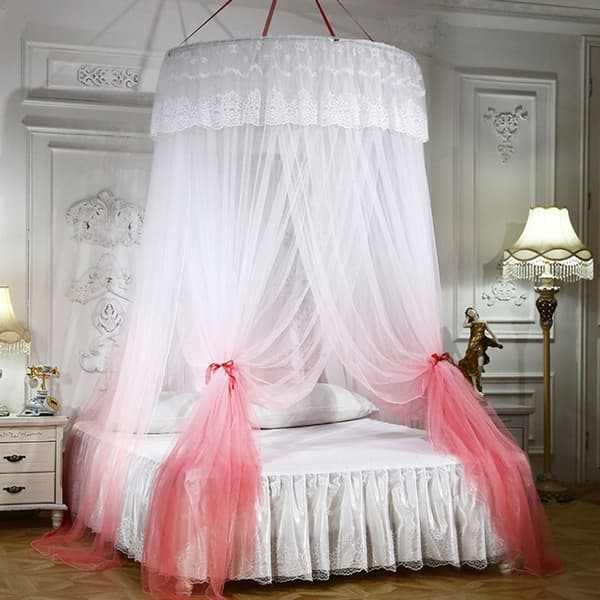 Princess Bed Canopy, Light String Round Dome for Enchanting Nights, Polyester Lace Mosquito Net Ensures Sweet Dreams