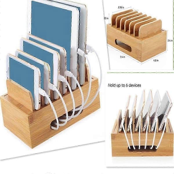 Bamboo Charging Station Compatible with Multiple Devices - Wooden Docking Stand for Mobile Phones and Tablets