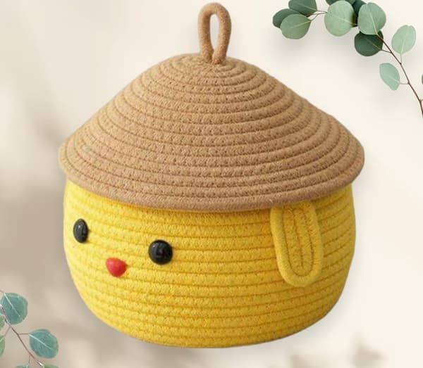 Woven Storage Baskets, Dog Rope Baskets, Books, Stylish Gift Baskets with Handles, Square Storage Baskets, Yellow (Ho)