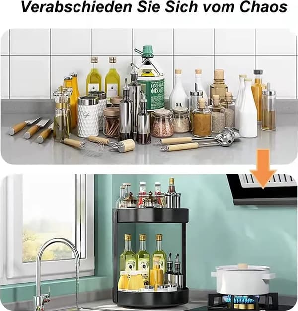 Spice Rack, Stainless Steel Kitchen Rack 360° Rotating, Multifunctional Storage Shelf for Storing Spices, Cosmetics, Snacks and More-FF-