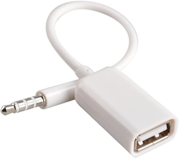 AUX til USB 3 – kompakt, hvit – for kjøkken, bil – 5 mm