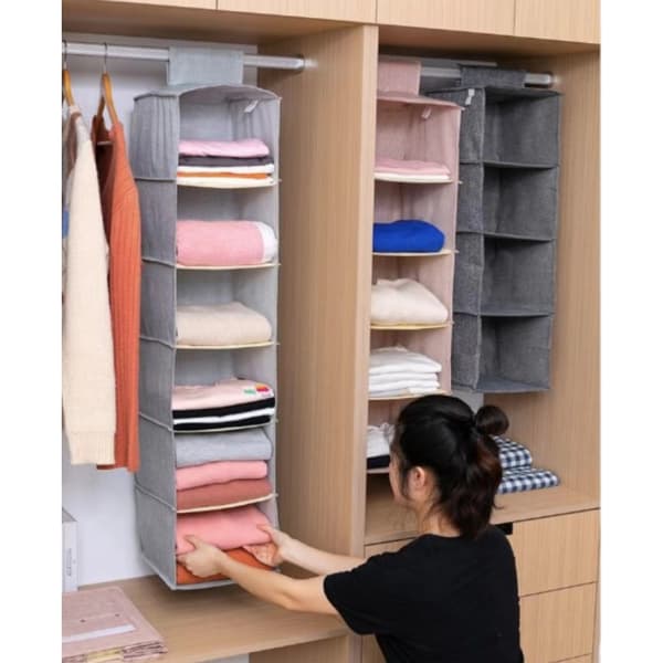 Hanging Wardrobe Organizer with Foldable Design, 6 Shelves with High Load Capacity and Space-Saving Layout, Premium Water-Repellent Fabric Various
