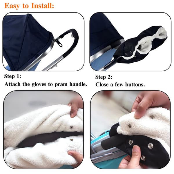 Waterproof Stroller Mittens Winter, Stroller Hand Warmer, Stroller Gloves with Waterproof Fur, Black