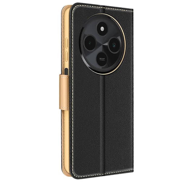 Etui til Xiaomi Redmi 14C Pung Læder Saffiano Fancy, Sort / Guld
