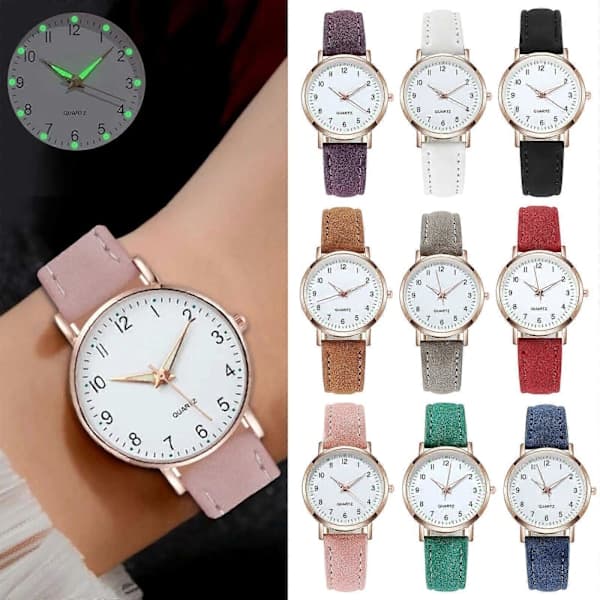 Dame Quartz Analog Armbåndsur Sort, Mode Læderrem Dameur Klassisk Casual Stil Sort