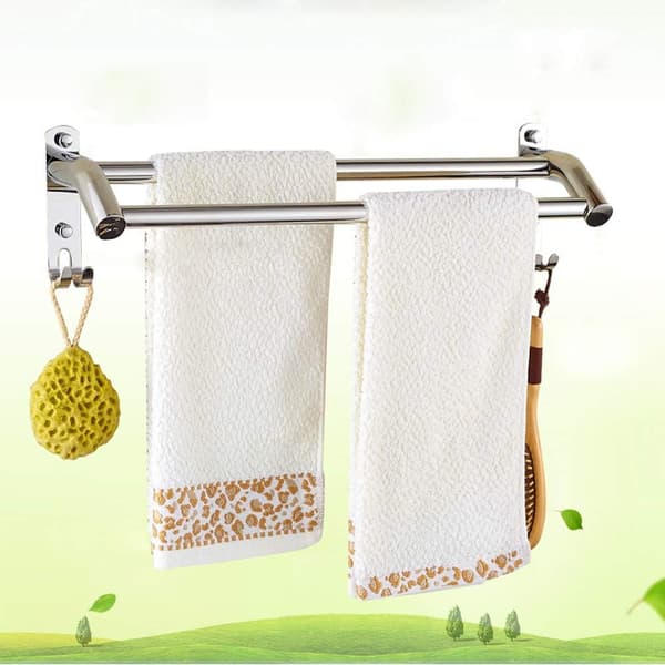 Adjustable Stainless Steel Towel Rack, Wall Mounted Heavy Duty Retractable Double Rod for Space Saving