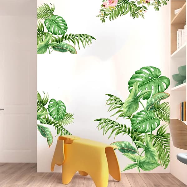 Green Plant Leaf Wall Decal, Self-Adhesive Palm Leaf Tree Wall Decor, Waterproof DIY Wall Sticker