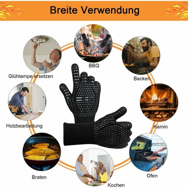 Grill Gloves, Versatile Use for Cooking, Grilling, Baking, Fireplace, Welding, Cutting (Flexible and Comfortable, Easy Cleaning)