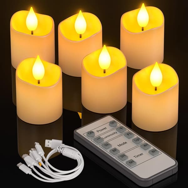 6 stk LED Oppladbare Telys med Timer, Perfekt for Halloween og Nyttårsaften 6 stk 6 stk