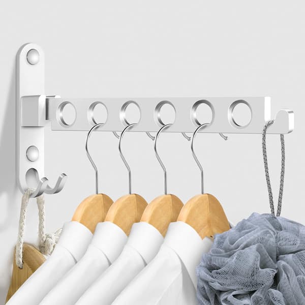 Wall Mounted Clothes Rail, 90° Foldable Wall Mounted Clothes Hanger for Balcony, Bathroom, Laundry Room, Hotel (Silver)