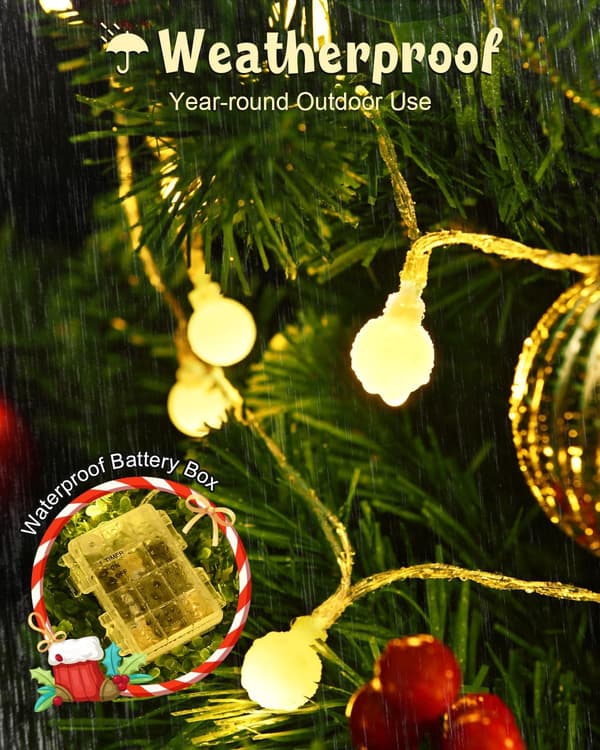 Battery Operated LED String Lights, 6m 40 LED Warm White Globes Outdoor String Lights, IP65 Waterproof LED Balls Battery Powered