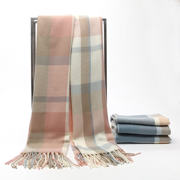 Women's Winter Scarf Oversized Square Blanket Scarf, Striped Pattern Tassel Wrap Reusable - Pink