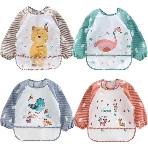 Långärmade haklappar för baby – polyester, vattentät, återanvändbar – för barn