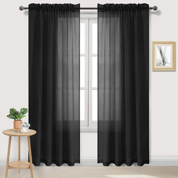 Sorte tylgardiner – polyester, slidstærke, maskinvaskbare – til soveværelse, stue – sæt med 2, 137 x 213 cm