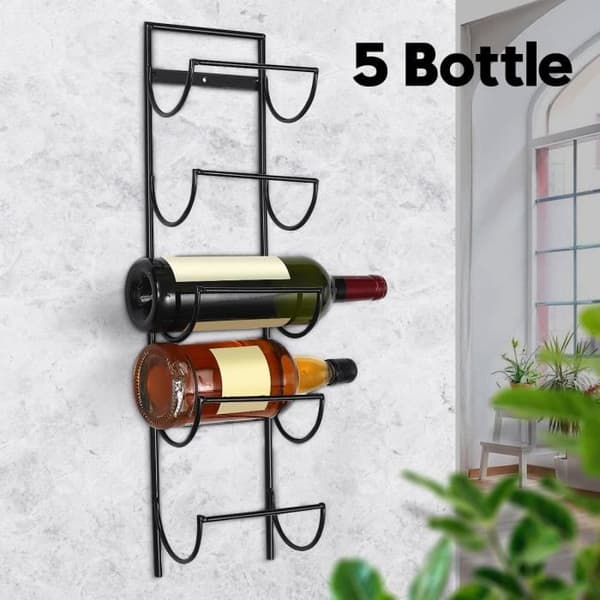 Vinställ - TEMPSA - Väggfäste i metall - Kapacitet för 5 flaskor - Samtida design - Svart Black