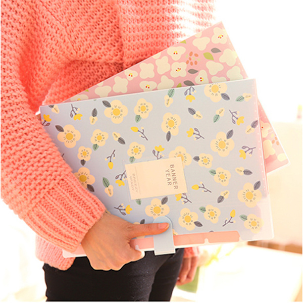A4 Document Folder with 8 Pockets, Waterproof Document Folder, Floral Pattern Expanding File Organizer, for School and Home Yellow