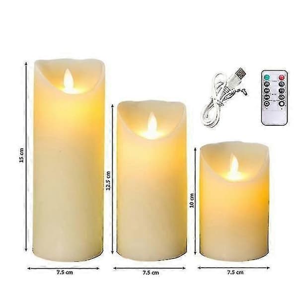 [LCS] 3 pcs Rechargeable Flameless Candles, LED Candles with Soft Flicker