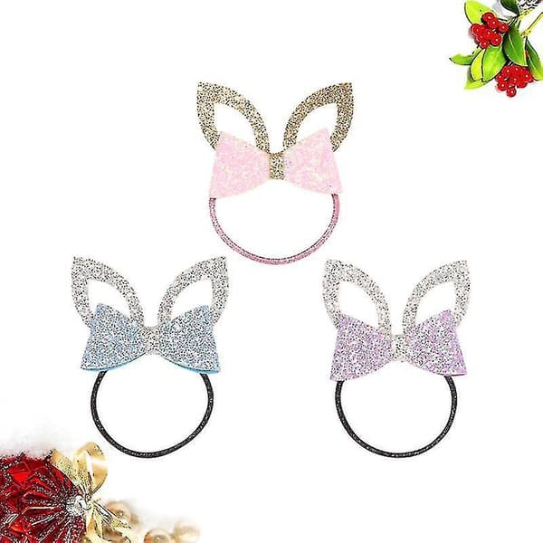 3-pack Glitterrosett Hårscrunchies Hårsnoddar Tygrosett Hårring Rep För Barn (Rosa, Lila, Blå)