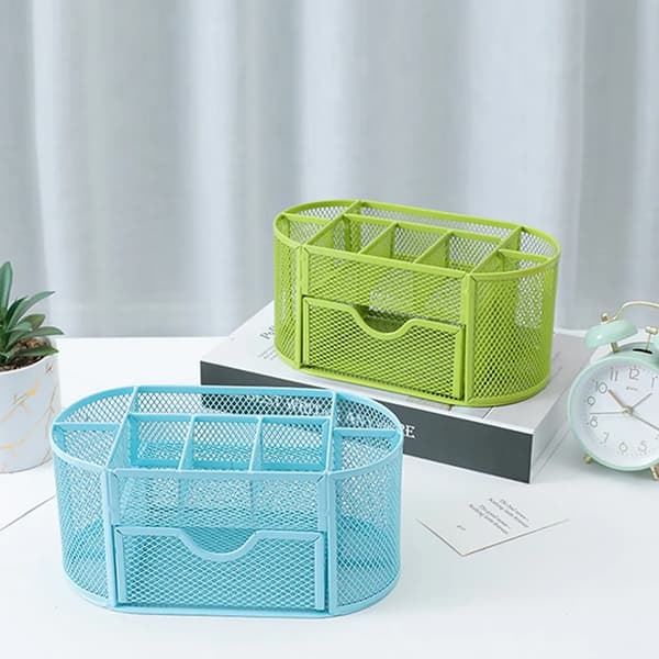 Mesh Pen Holder Desk Organizer Filing System Pen Holder Office Supplies Storage Box (Pink)