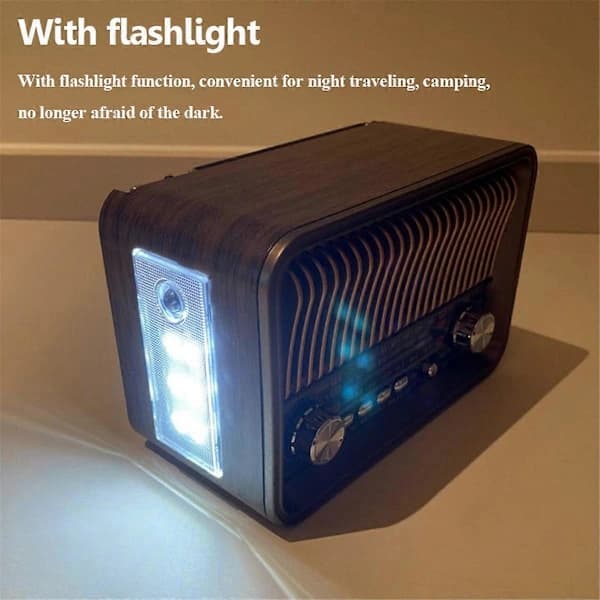 Portable Retro Radio with Bluetooth Speaker and LED Flashlight
