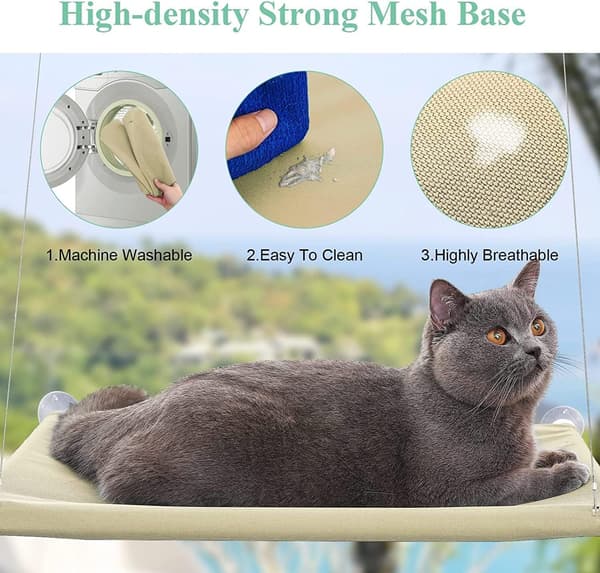 Window Mounted Cat Hammock for Cat Perch, Comfortable Suction Cup Pet Hanging Bed, Durable, Strong, Storage Space (55x32cm)