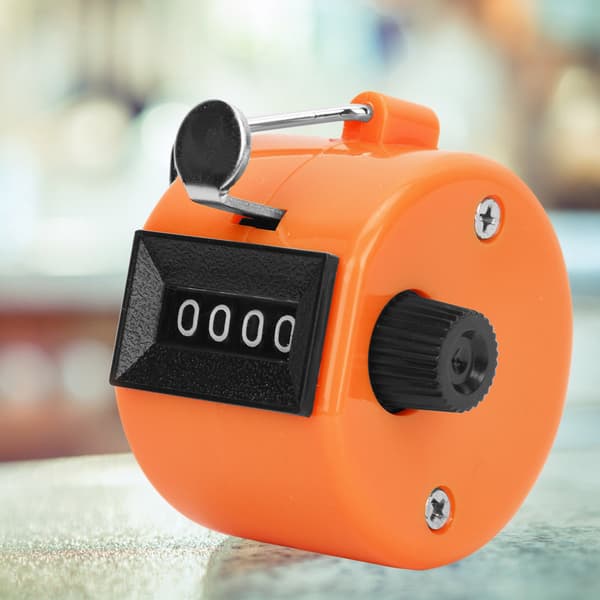 BERM Hand Counter 4-Digit Plastic Knob Reset Handheld Counting Tool with Hook Orange
