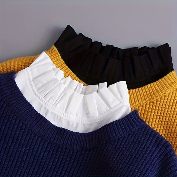 Stilfuld og elegant plisseret krave til dametrøjer til efterår, vinter og forår med flæse og ståhals [DB] Wh White 85-140 Catties