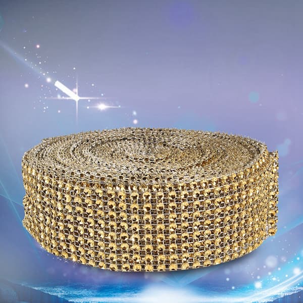 10 Yards Diamantnätband Bröllopstårtor Ljus Vikning Rhinestone Kristall Guld