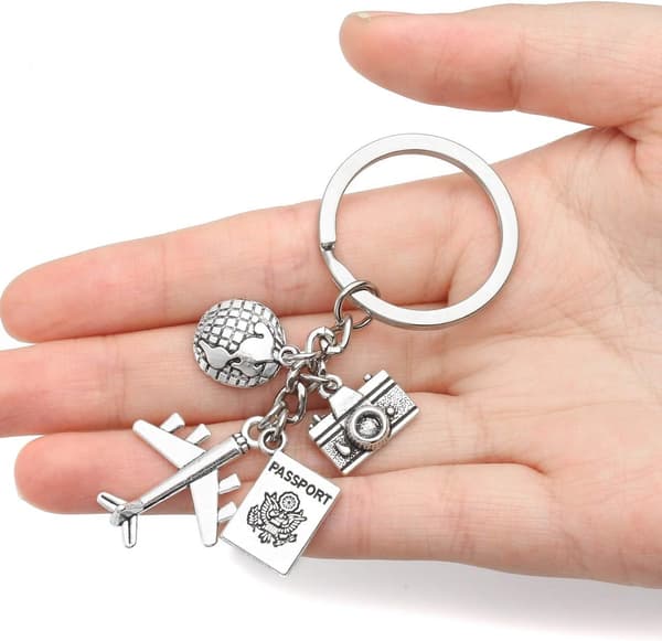 Nyckelring Silver Flygplan/Pass/Kamera/Glob/Reseberlock Nyckelring