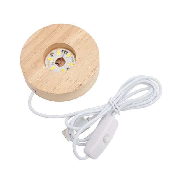 USB-interface LED-lysbase i egetræ - 2 cm/0,8 tommer tyk, glødende dekorativ displaylampe til hjemmet - 5V varmt lys