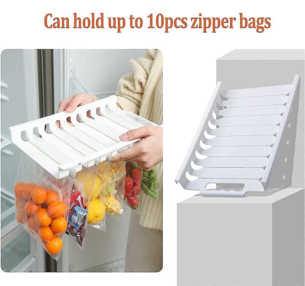 Bag Organizer Extendable Refrigerator Food Bag Hanging Storage Rail, Kitchen Fridge Shelf Holder Clip - Sy