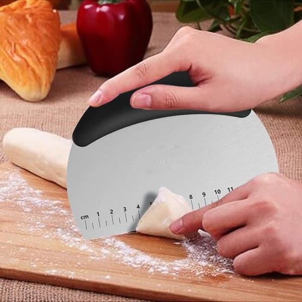 Deigkutter - Deigskrape - Deigskrape i rustfritt stål Kjøkkenredskap med graderte markeringer Black+Silver