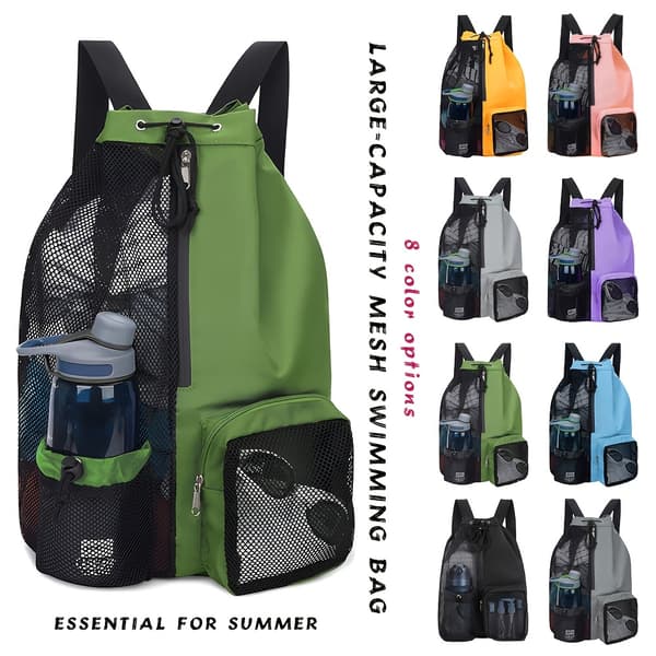 New Summer Quick-Drying Mesh Beach Bag, Foldable Drawstring Sports Bag, Lightweight and Multifunctional Storage B [DB] Black