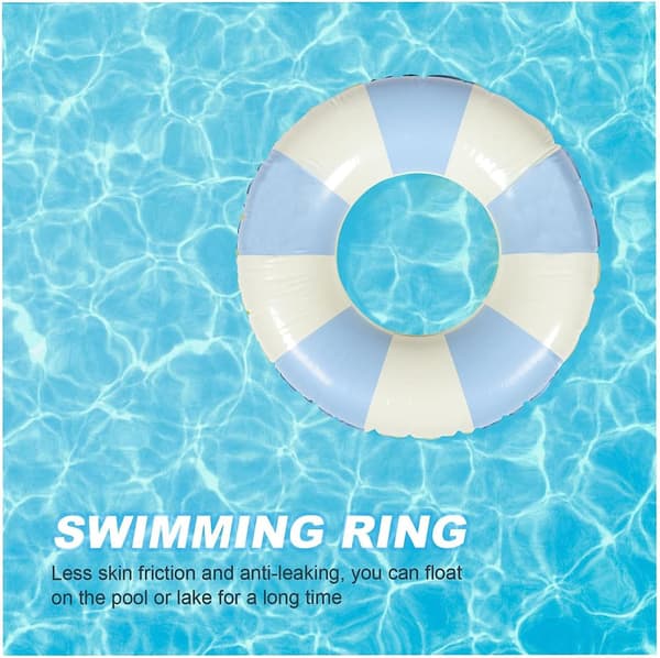 Inflatable Swim Ring for Adults, Pool Float with Retro Striped PVC Design [GPA] Blue