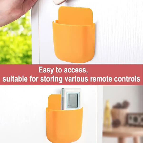 Self-adhesive remote control holder, universal media player controller, wall-mounted remote control organizer, (Yellow)