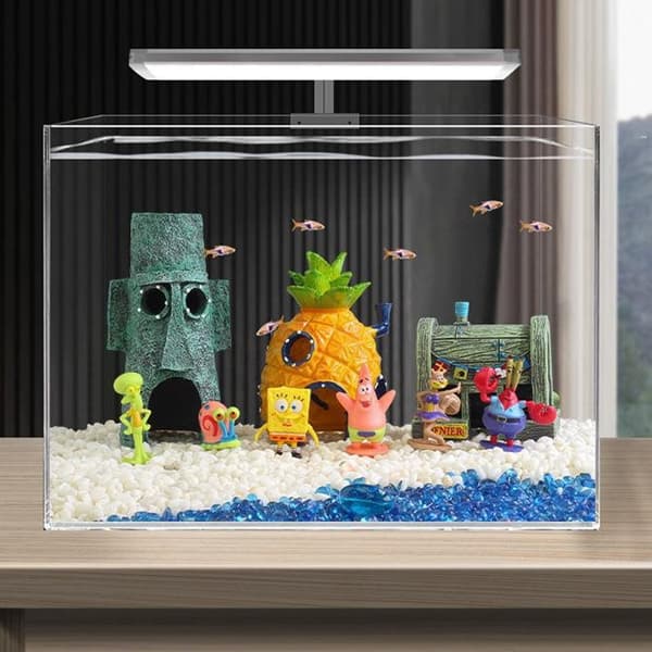 Aquarium Decorations. SpongeBob's Pineapple, Squidward's House, and Krusty Krab Resin Figures. 6 Character Models