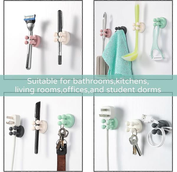 Toothbrush Holder Multifunctional Hook Razor Holder Waterproof Self-Adhesive Wall Mounted Single Hook for Wall or Glass 4 Pcs