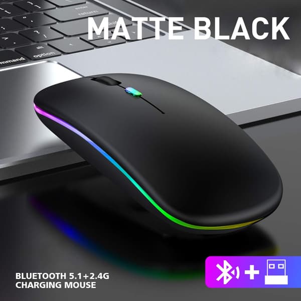 Rechargeable Wireless Mouse, Bluetooth Mouse, Dual Mode (BT 5.1 + 2.4G Wireless), Ultra-thin/Silent (800-1200-1600), with USB Cable, Wireless Mouse