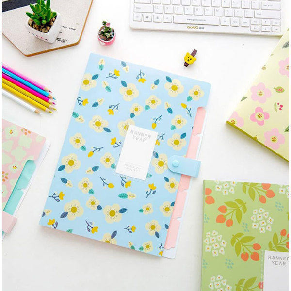 A4 Document Folder with 8 Pockets, Waterproof Document Folder, Floral Pattern Expanding File Organizer, for School and Home Yellow