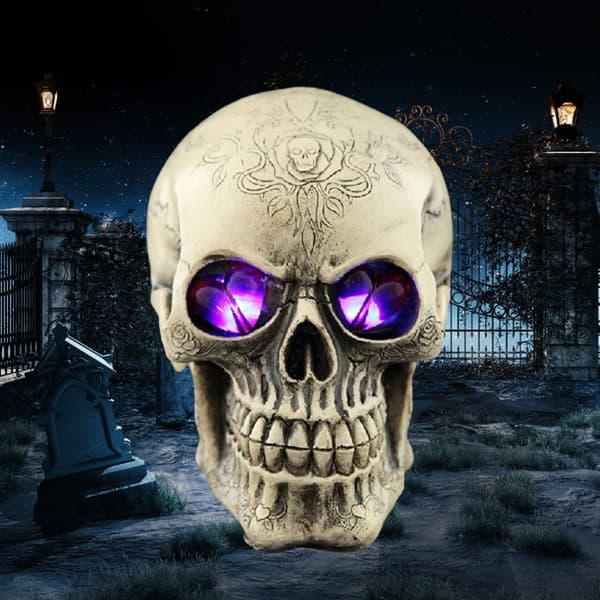 LED Halloween Skeleton Head Statue Resin Desk Decoration with Light