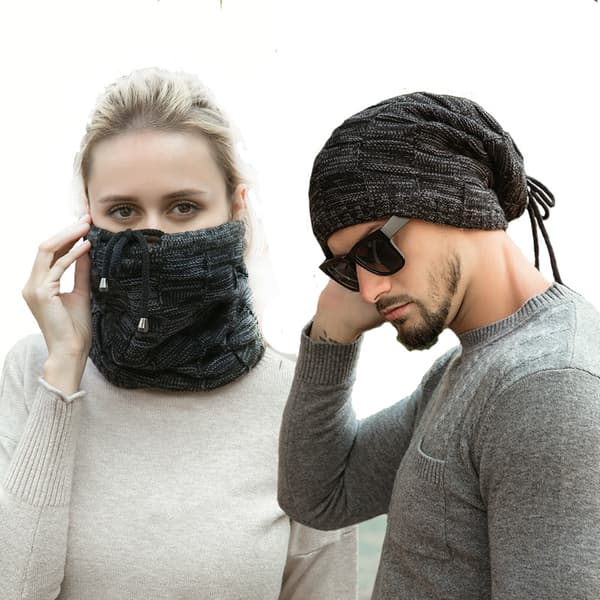 Vinterhue dame pullover hue tørklæde multifunktionel plus fleece herre koreansk version efterår og vinter herre strikhue