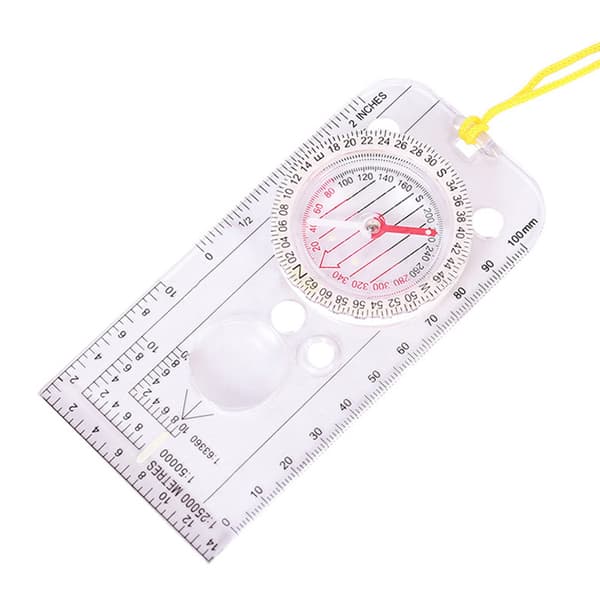 Professional Pointer Compass Hiking Protractor Camping Compass Ruler Magnifier For Mapping Plotting With Lanyard
