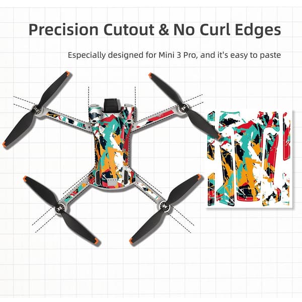 Drone Decal Set Waterproof Skins Decals Compatible for DJI Mini 3 Pro Drone and Remote Control 3D Pattern Decals Protection Accessories