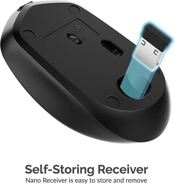 Silent Wireless Mouse, Ergonomically Designed for Low Power Consumption and Plug and Play Functionality (Black)