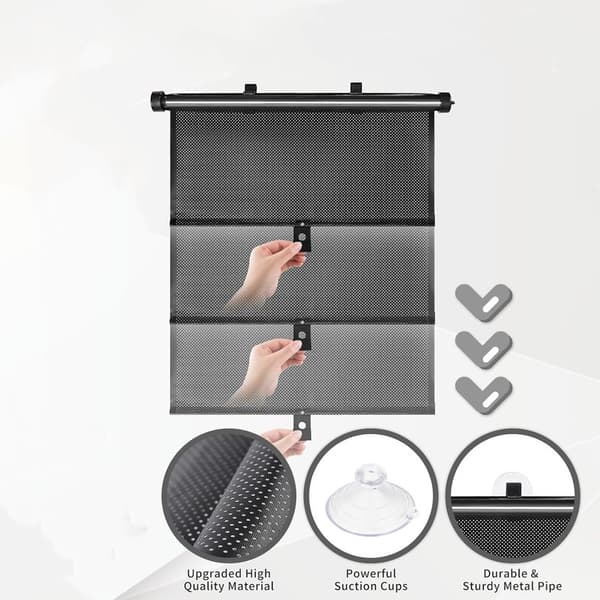 2-pack Car Sunshade, Roller Blind Blackout with Suction Cups, Retractable, Telescopic Portable Sunshade Roller Blind Black