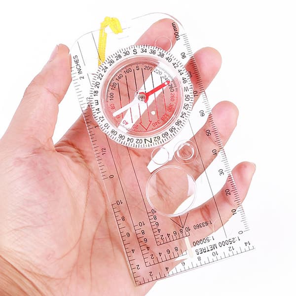Professional Pointer Compass Hiking Protractor Camping Compass Ruler Magnifier For Mapping Plotting With Lanyard