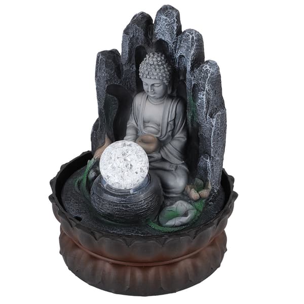 Buddha Resin Desktop Fountain Decor with LED Light EU Plug 220V