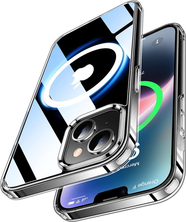 Krystalklar iPhone 14 - metal, holdbar, magnetisk